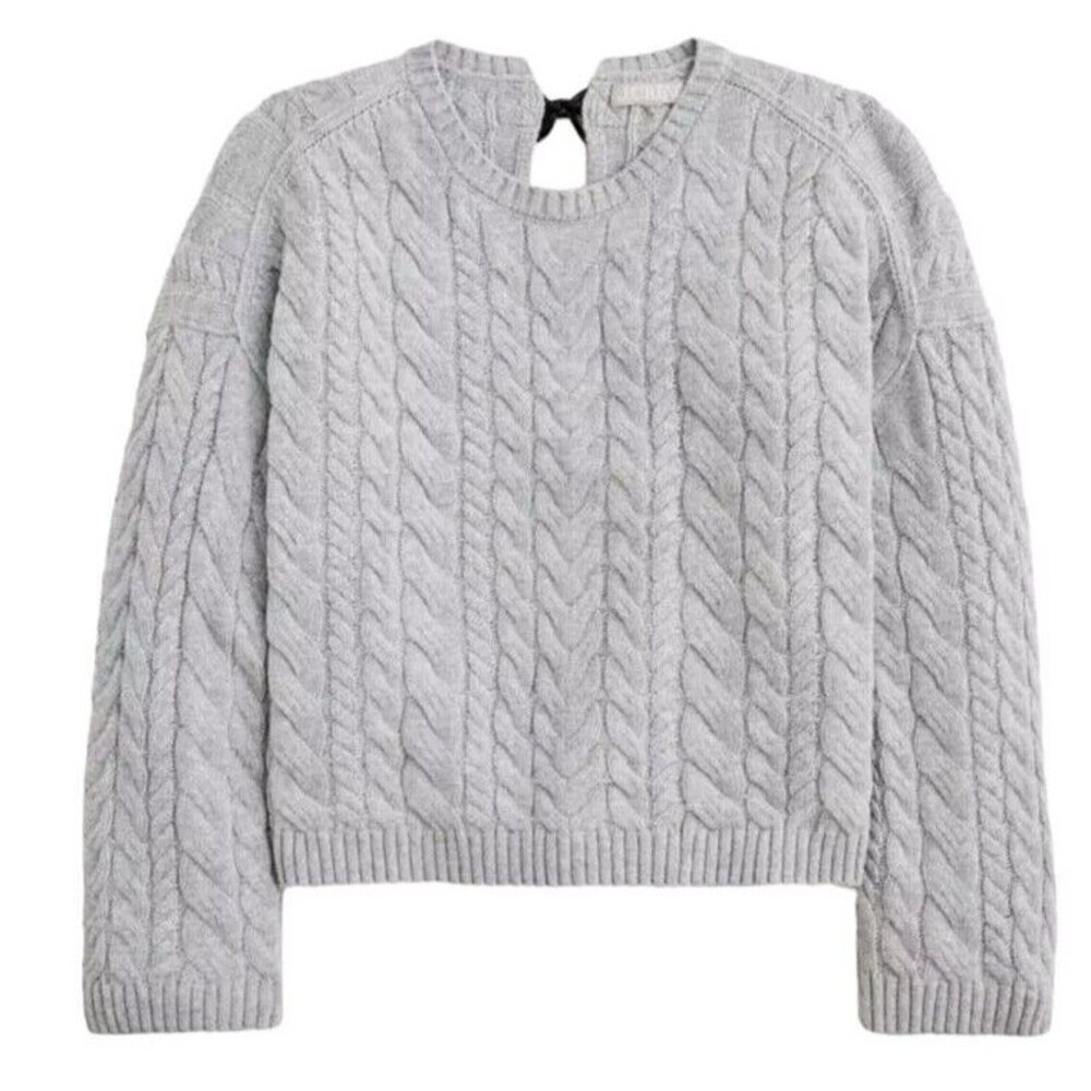 J. Crew Heather Gray Wool Blend Cable Knit Sweater w Back Tie Size M NWT